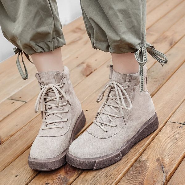 

new women fashion ankle boots retro shoes woman lace up flock vamp platform boots slip on mujer flat shoes, Black