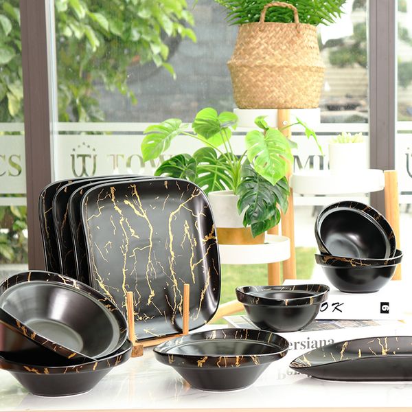 

wholesale luxury black glaze irregular porcelain marble dinner set for restaurant