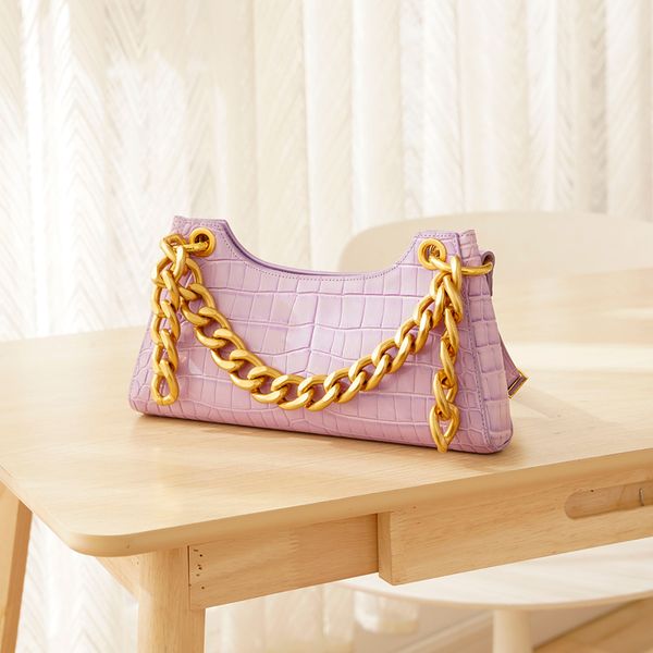 

woonam women bag hide genuine calf leather alligator pattern saddle shoulder pearls chain shoulder evening bag wb117