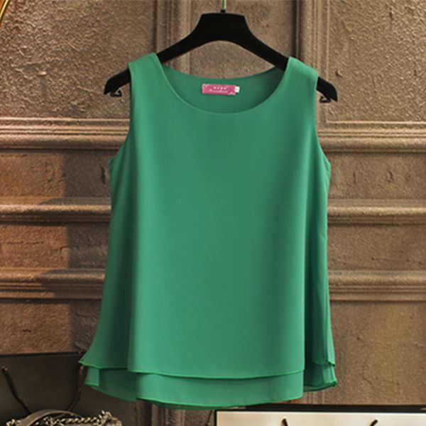 

banerdanni women shirt 2019 new arrival sleeveless chiffon blouse summer casual o-neck blouses women's blouse, White