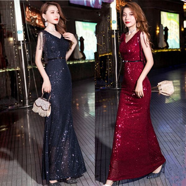 

evening dress female noble temperament long banquet fishtail bride toast clothing annual meeting host dress, White;black