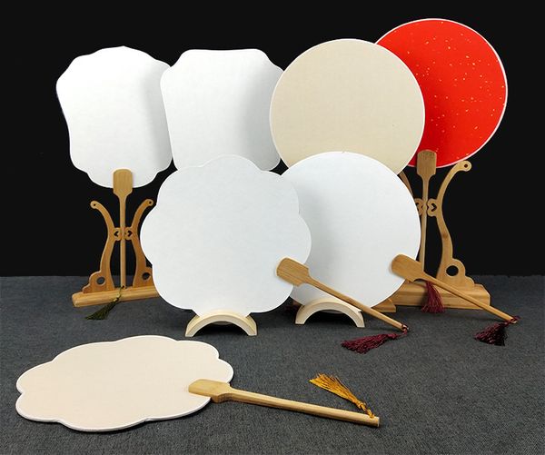 

latest blank thicken double rice paper fan traditional craft bamboo handle fan white red chinese fan painting