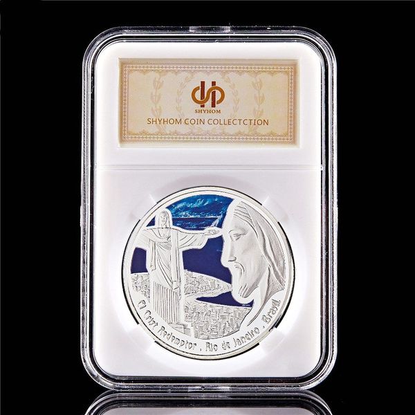 

cross jesus silver coin christian brazil rio geographical coordinates 1oz silver plated souvenir coin w/pccb box