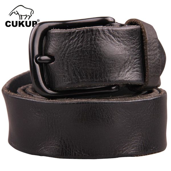 

cukup wrinkle pattern cow skin leather belts black alloy clasp buckle metal belt for men jeans accessories nck096, Black;brown