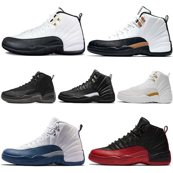 

mens 12s cny basketball shoes taxi black white the master flu game gamma french blue playoffs sports trainers sneakers size 41-47