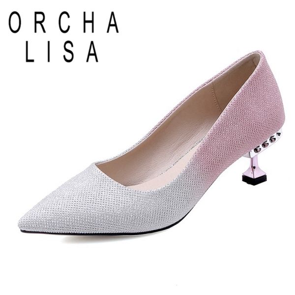 

orcha lisa woman spring autumn elegant pumps pointed toe 6cm strange heels slip on rhinestone large size 32-43 casual c1789, Black