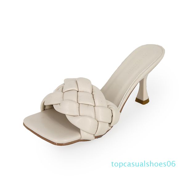 

female shoes slippers women summer luxury slides heeled mules square toe thin heels 2020 designer high rome pu rubber shoes t06, Black