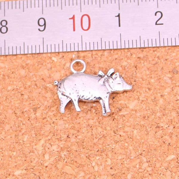 51 Stück Charms 3D Schwein antik versilbert Anhänger zum Selbermachen, handgefertigter tibetischer Silberschmuck, 21 x 16 mm