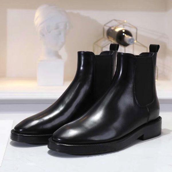 

woman's leather shoes ankle boots factory direct female rough heel round head autumn winter, Black