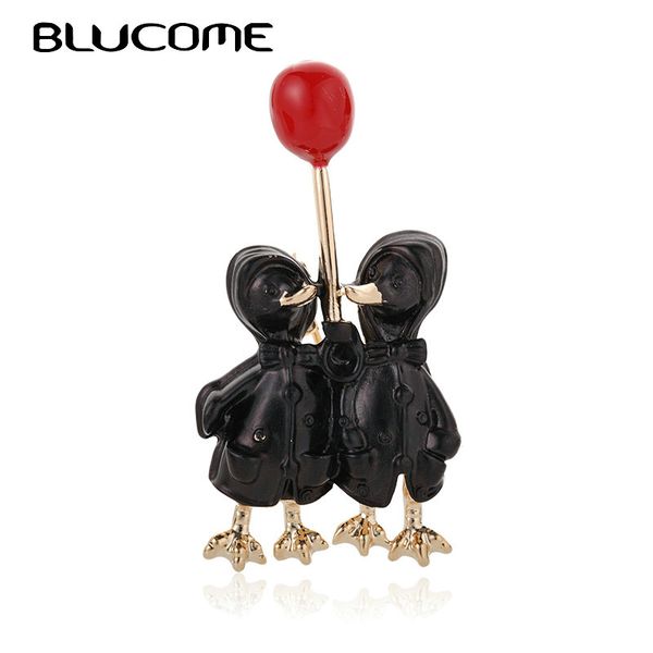 

blucome enamel double ducks with balloon brooches for women kid men gold color animal couple wedding jewelry banquet brooch pins, Gray