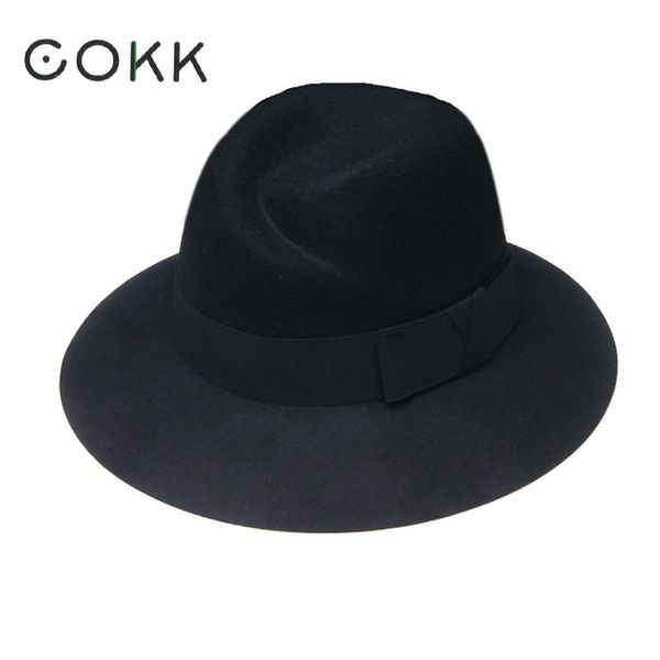 

cokk autumn winter wool fedora hat women black hats for men women wide brim hat female ladies vintage chapeau femme, Blue;gray