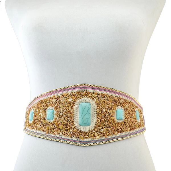 

ygypsy tauren charms ethnic belt belly chain imitation turquoise resin beads elastic adjustable waist belly chain body jewelry, Silver