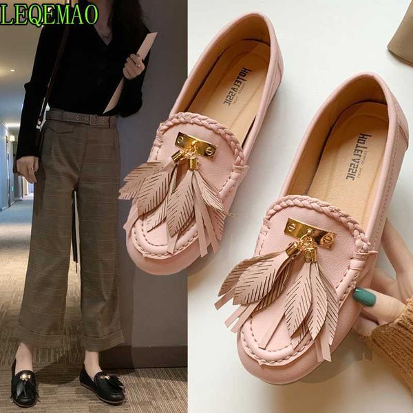

tassel loafers women 2020 designer flats leather boat shoes woman large size 35-40 womens flat shoes spring autumn, Black