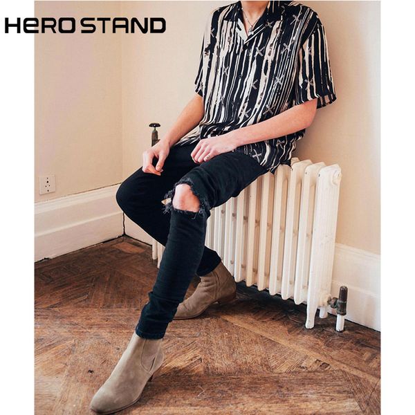 

quality one-knee broken hole slim black elastic feet denim trousers poetry style light mouth cover jujube, Blue