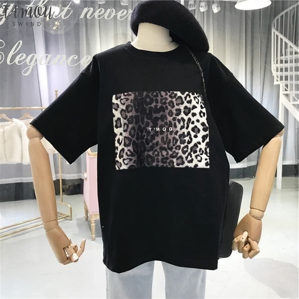 

harajuku vintage women tshirt summer new design leopard print t shirts korean clothes ulzzang black t shirt loose white tees