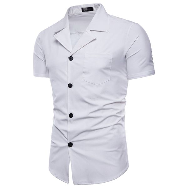 

muqgew men shirt slim fit fashion shirt men formal mens casual short sleeve business slim fit solid blouse g4, White;black