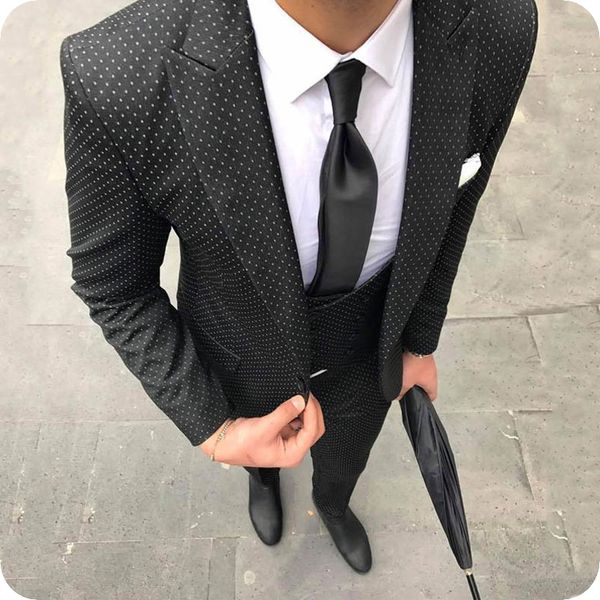 

white points black suits men with pants groom wedding tuxedo groomsmen attire peaked design costume mariage homme terno masculino 3piece, Black;gray
