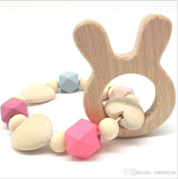 

ins europe style baby infant wood bracelet teething nursing teethers newborn natural wooden beads teether toys