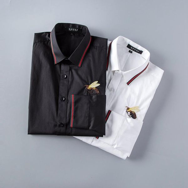 

mens luxury shirts fashion bees embroidered long sleeve dress shirts brand classic turn down neck business 135, White;black