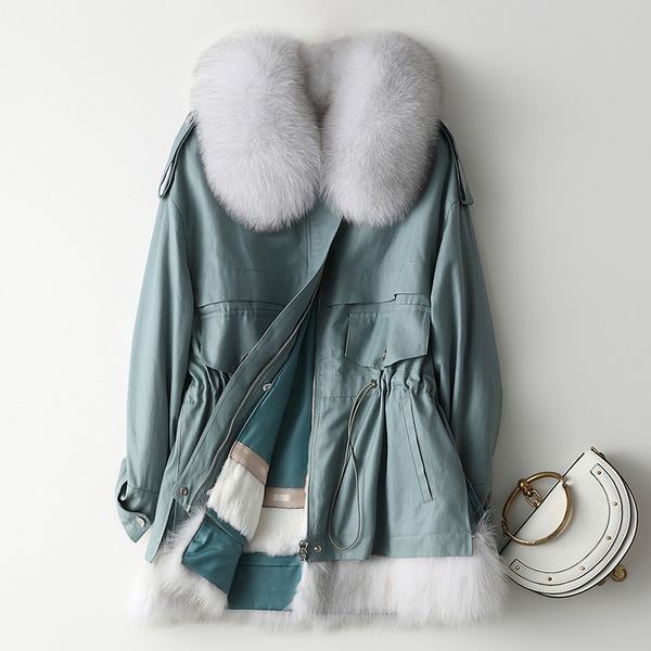 

natural fur coat women winter rex fur liner parka 2020 vintage warm real collar jacket short overcoat hiver 01903, Black