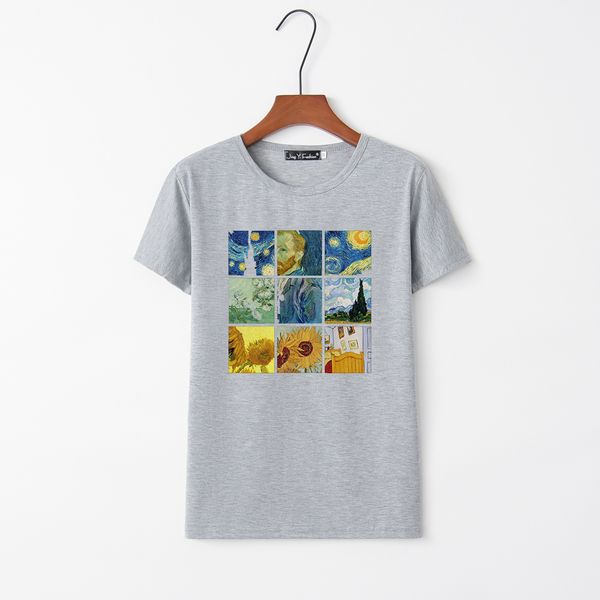 

pop portrait gogh van printing autumn jacket suit-dress short sleeve t pity, White