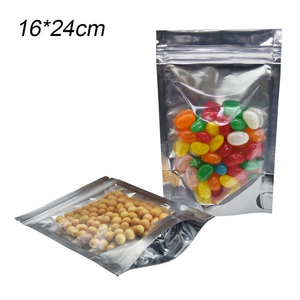 

50 шт. / лот 16 * 24 см термосвариваемая прозрачная алюминиевая фольга zip lock bag сушеные продукты водонепроницаемый хранения майлар мешок