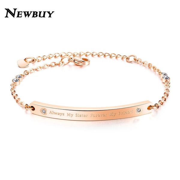 

newbuy rose gold color stainless steel bracelet for women "always my sister forever my friend" friendship gift jewelry, Golden;silver