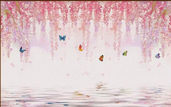 

customized wallpaper for walls oil painting flowers and vines water reflection 3d wallpapers background wall