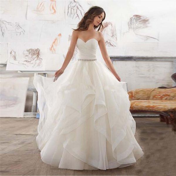 

2020 Latest Elegant New Brand Zip Ruffle Wedding Dress With Beads Luxury Sweetheart Wedding Dress Custom Made Vestido De Noiva Cheap