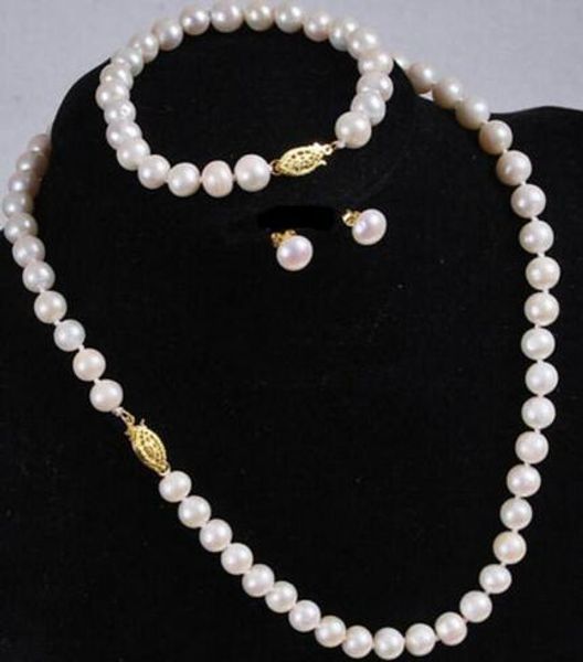 

natural 7-8mm white akoya pearl pendant bracelet necklace, Silver