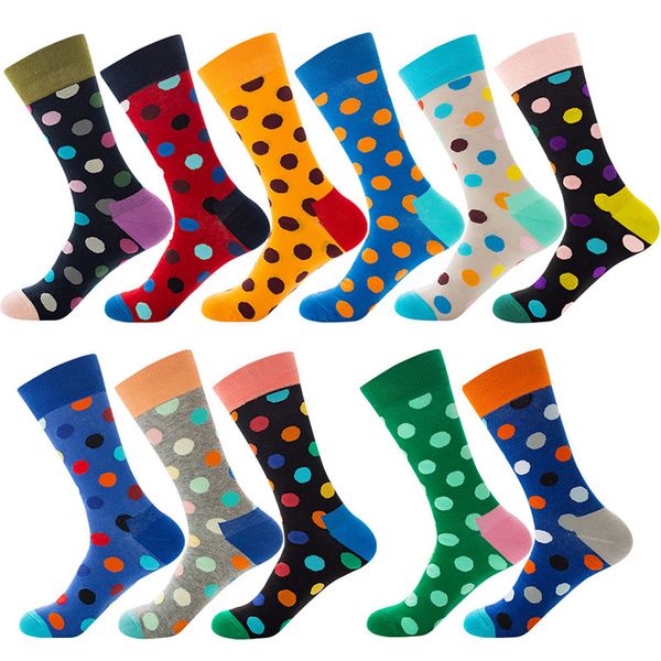 

2019 new fashion men's color business socks polka dot style novelty cotton socks 1 pair 11 colors winter men hip hop crew, Black