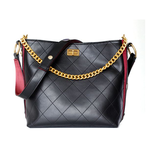 

diamond check chain bucket bag cow leather bag women handbags women bags for 2020