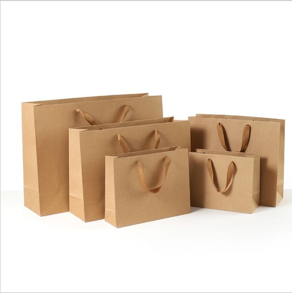 

10 pcs/lot gift bags with handles multi-function high-end kraft paper bags 4 size recyclable environmental protection bag