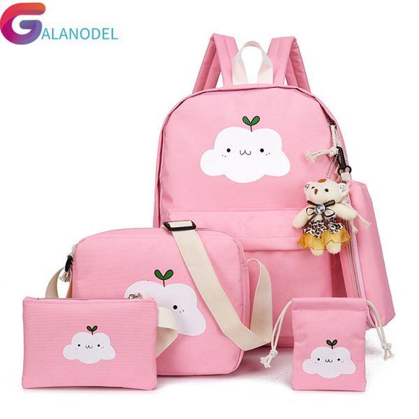 

school lap4pcs/set backpacks for girls boys teenagers female bagpack sac a dos mochilas cute cloud canvas satchel kids