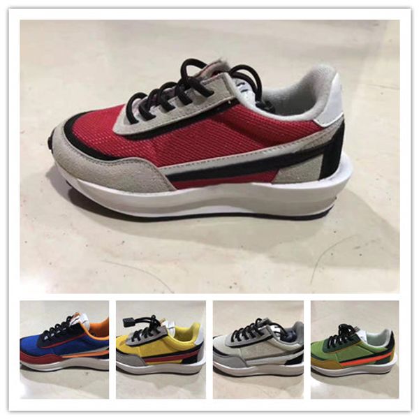 

2019 new sacai ldv waffle daybreak trainers sneakers for kids fashion designer breathe tripe s sports running shoes size eur28-35, Black