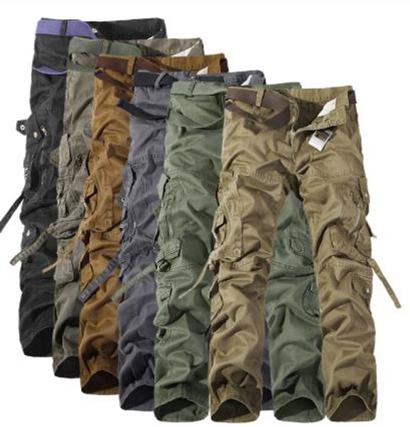 

mens army tactical cargo pants casual washed solid loose mid waist trousers mens multi pocket tooling pants, Black
