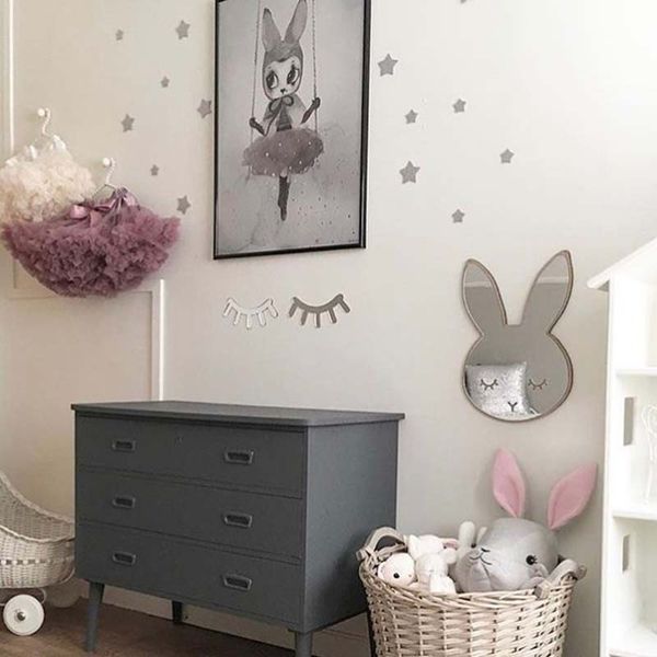 

cartoon decorative mirror bathroom children baby room rabbit star wood acrylic mirror frame creative home art wall decorations