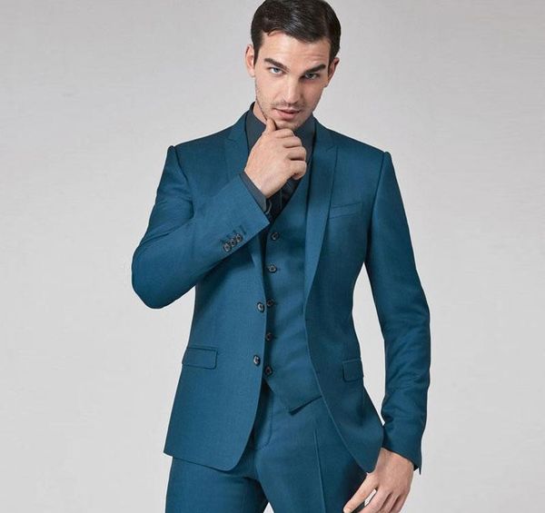 

mens suits slim fit groomsmen wedding tuxedos three pieces groom suit peaked lapel celebrity formal blazers with jack (jacket + vest +pants), White;black