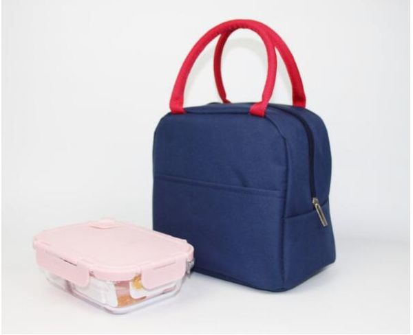 

2019 insulated lunch bag thermal stripe tote bags cooler picnic lunch box bag for kids women girls ladies men children pink, Blue;pink