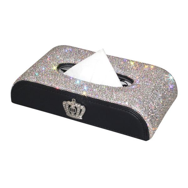 

nile car leather tissue box crown crystal rhinestone covered holder block paper storage car interior accessories for women girls