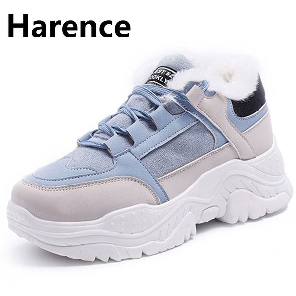 

winter warm platform woman snow boots 2019 shoes plush female fur casual sneakers faux suede leather snowboots shoes, Black