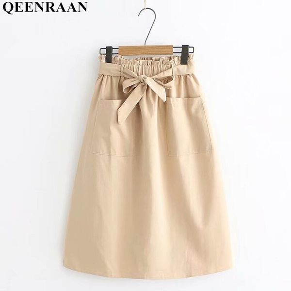 

womens elastic high waist a-line long skirt leisure female lace-up double pocket skirts faldas mujer jupe femme, Black