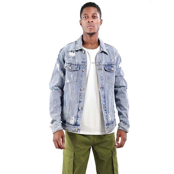 

japanese harajuku vintage distressed light blue denim jacket for men urban boys streetwear hip hop ribbed light blue jean jacket, Black;brown