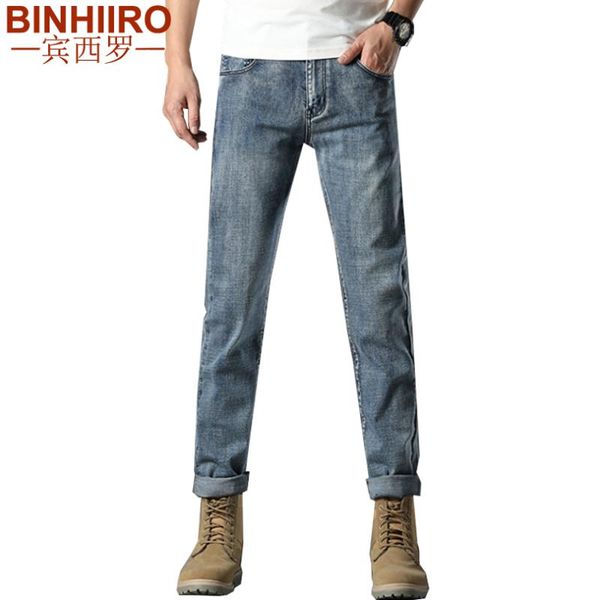 

men's business jeans spring and autumn new solid color elastic full length pants slim fashion office casual classic jeans male, Blue