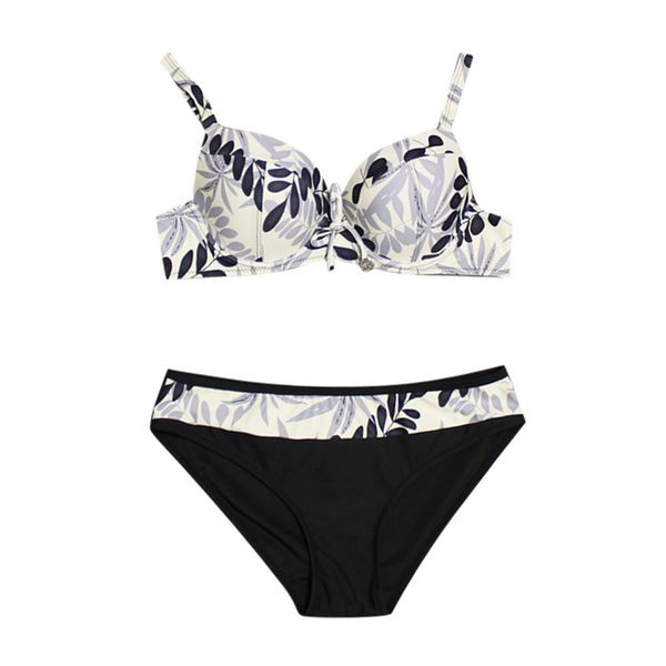 

telotuny women plus size bathing print suit casual large cup underwire with high waisted bottom bikini swimsuit for women, White