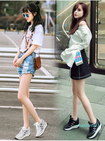 

layer cowhide increased white shoes sports shoes women increase 6cm girl loafers 33-41 l03, Black;white