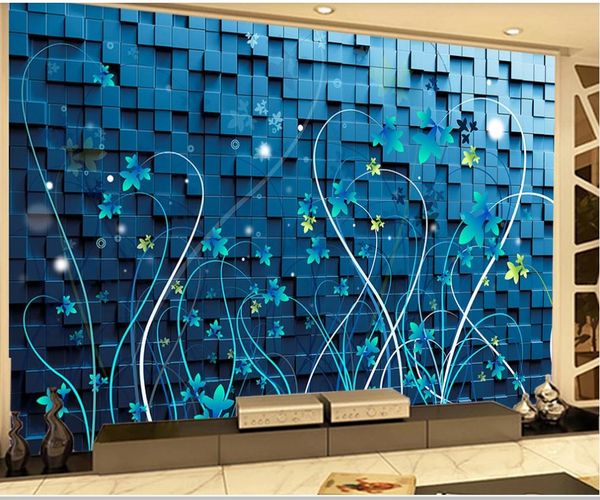 

3d murals wallpaper for living room three-dimensional square characteristic line flower wallpapers living room background wall painting