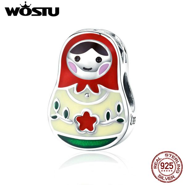 

wostu genuine 925 sterling silver beads matryoshka russian girls fit women diy bracelet lucky charms for jewelry making cqc1086