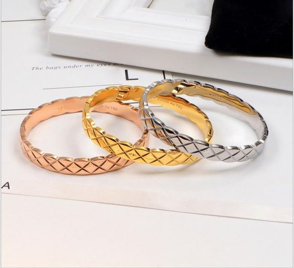 

new diamond-shaped plaid bracelet fashion trend titanium steel 18k bracelet lovers jewelry, Golden;silver