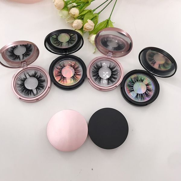 

5d mink eyelashes rose gold round mirror eyelash packaging black color boxes wholesale lashes private labels